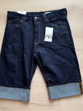 Zara Dark Indigo Denim Bermuda Shorts